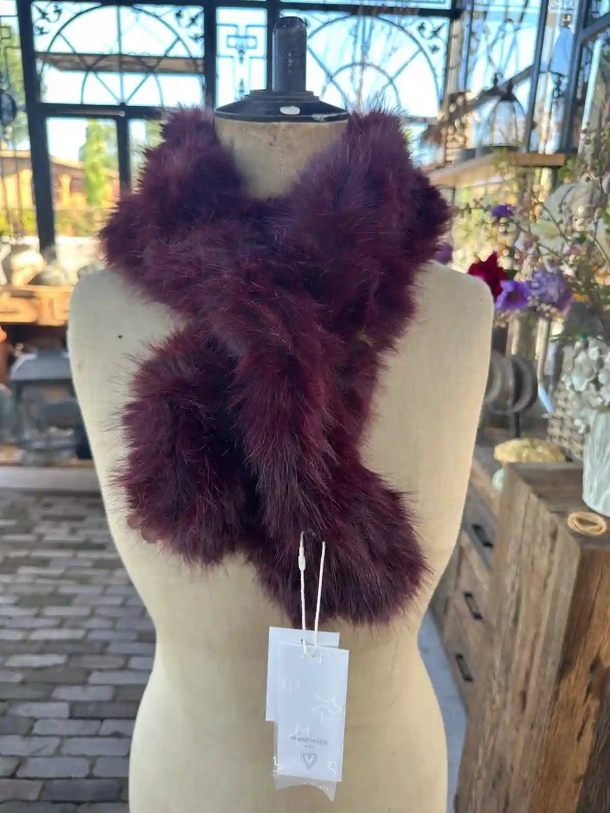 Korte luxe sjaal burgundy - Sfeerstal69