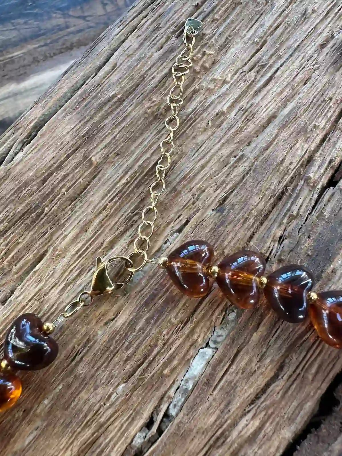 Kralenketting kleine hartjes bruin - Sfeerstal69
