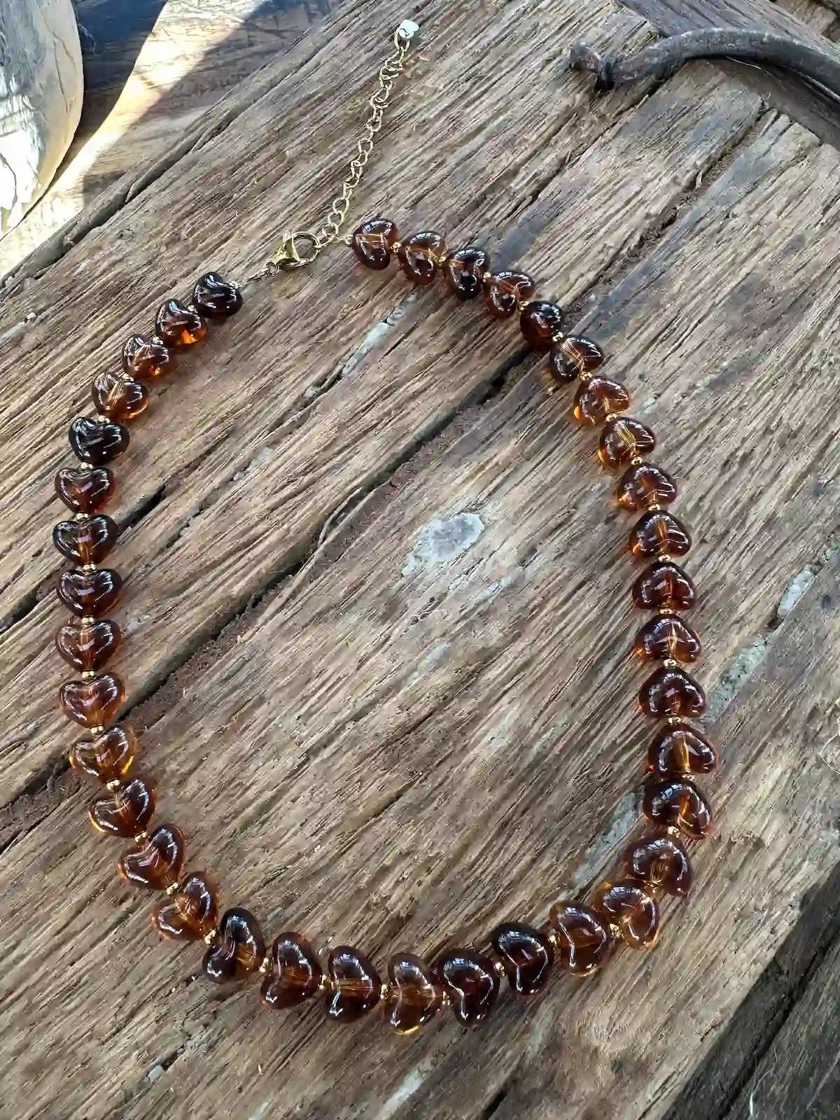 Kralenketting kleine hartjes bruin - Sfeerstal69
