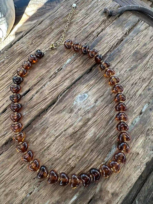 Kralenketting kleine hartjes bruin - Sfeerstal69