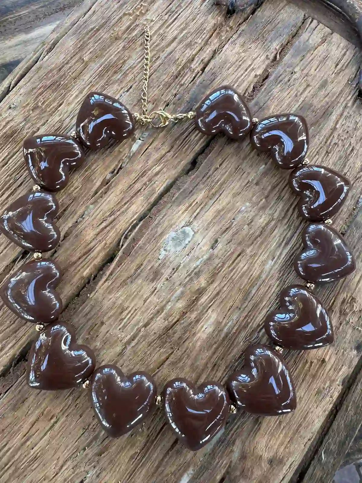Kralenketting hart bruin - Sfeerstal69