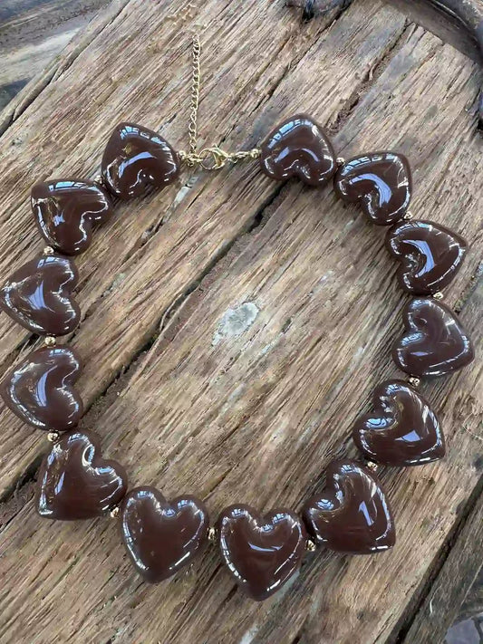 Kralenketting hart bruin - Sfeerstal69