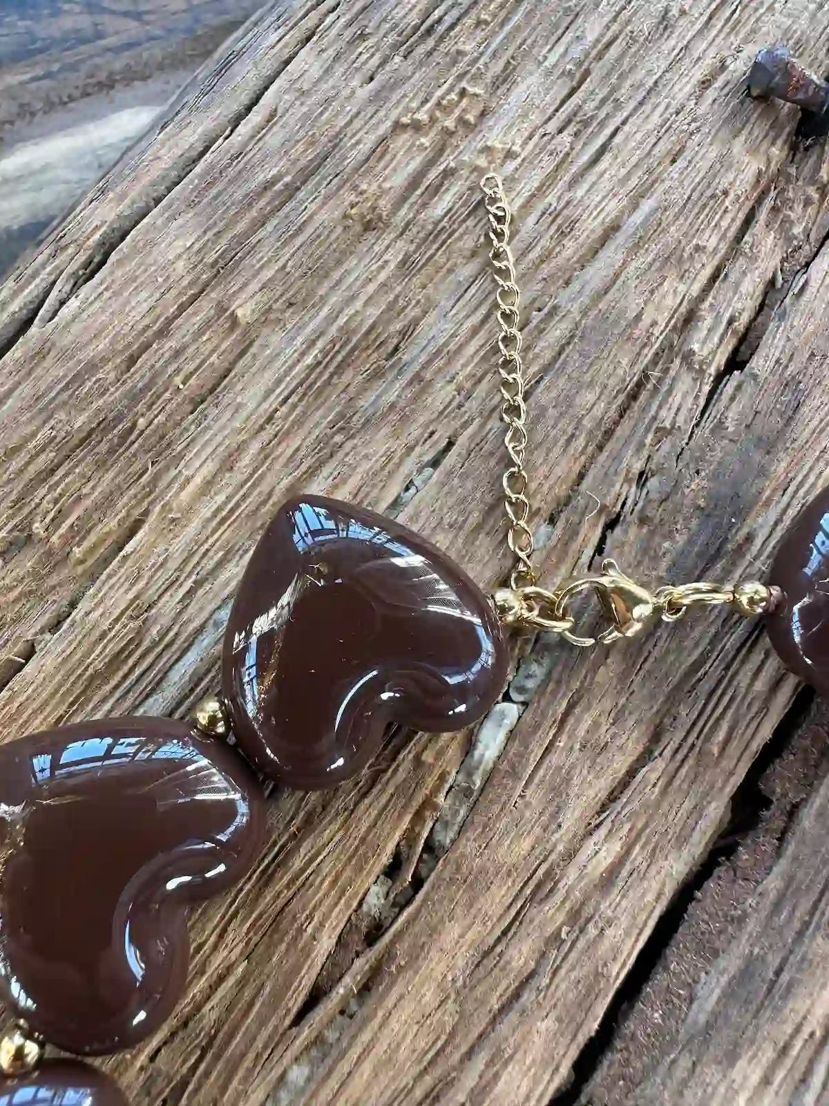 Kralenketting hart bruin - Sfeerstal69
