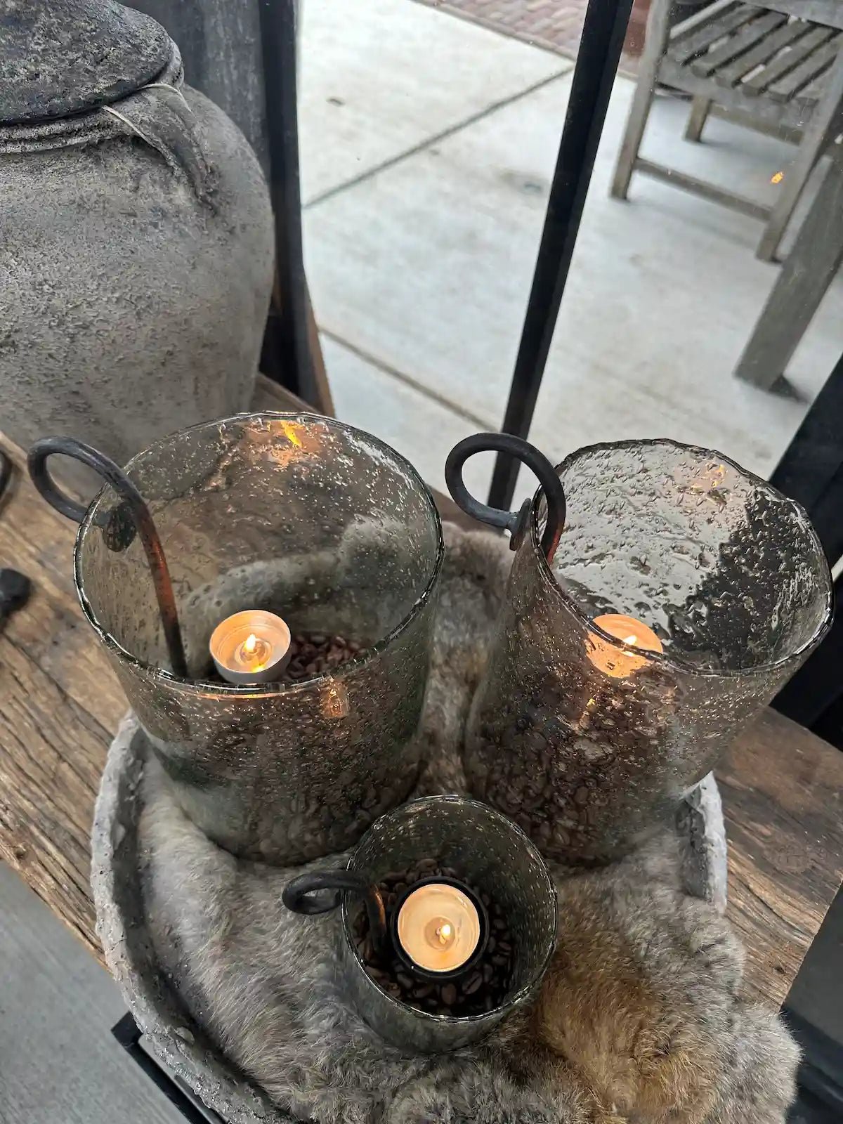 Bubble windlicht met S-haak – handgemaakt – 21 × Ø13 cm - Sfeerstal69