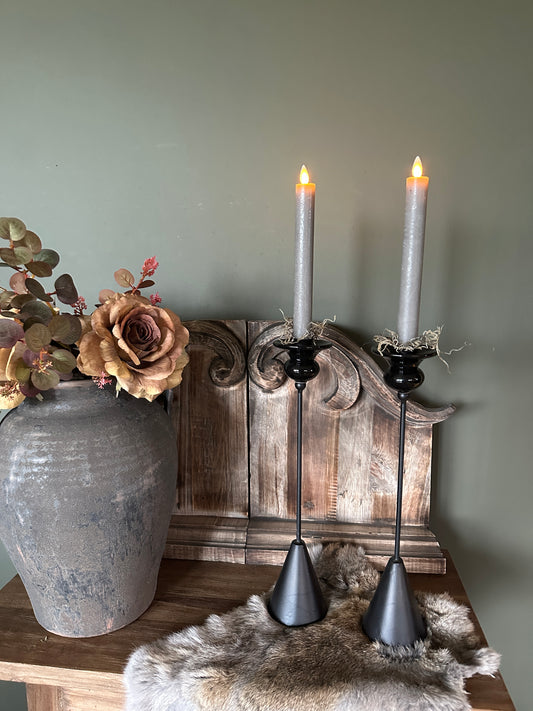 Vincy kandelaar met glas zwart