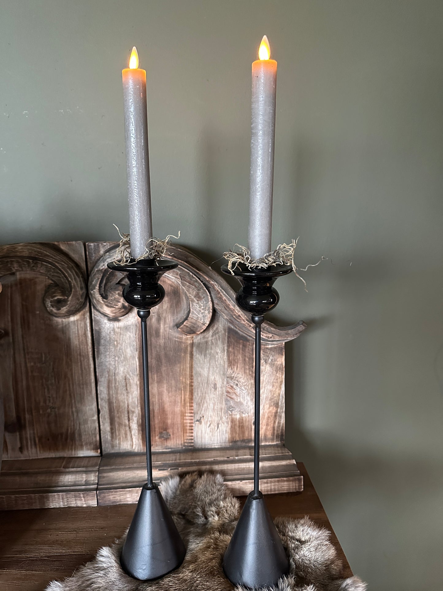 Vincy kandelaar met glas zwart