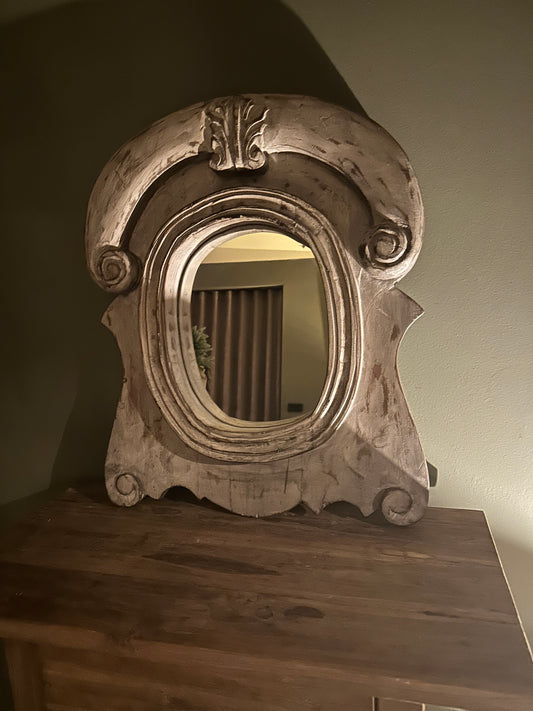 Massief houten ossenoog spiegel