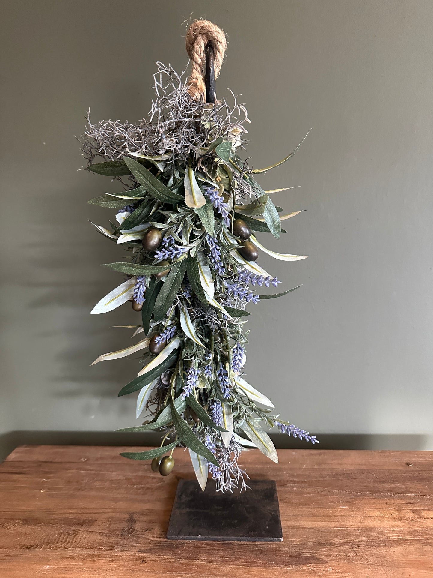 Handgemaakte Kunsttoef olijf lavendel tilandsia hortensia
