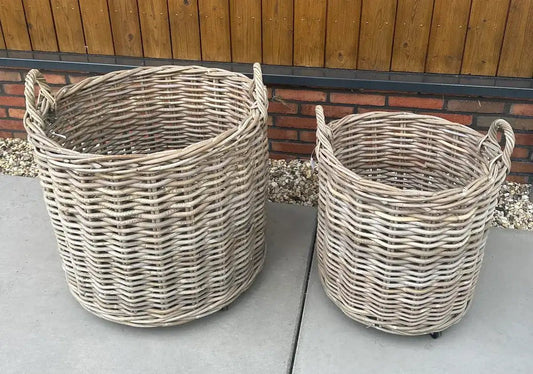 Rotan Ronde Mand op Wielen – Grijs - Sfeerstal69