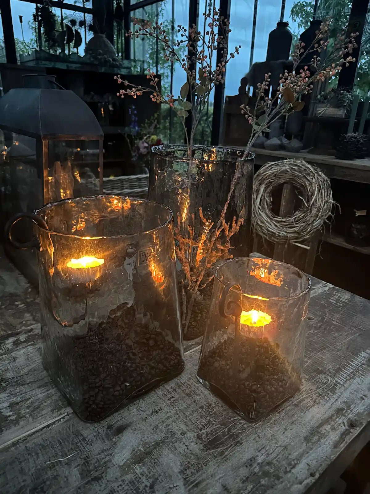 Grote Flor – Groot Mondgeblazen Windlicht Antiekglas | Puur Wonen - Sfeerstal69